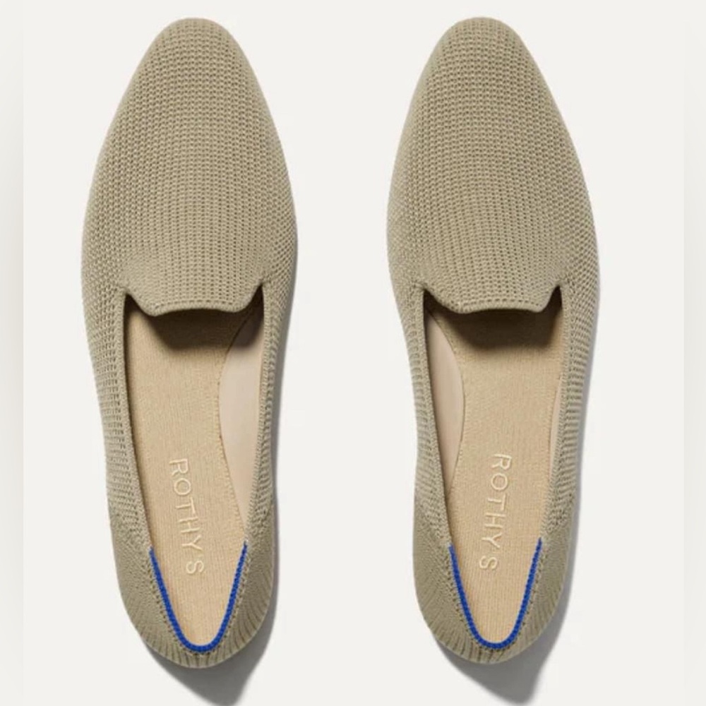 Rothy’s almond loafers in khaki